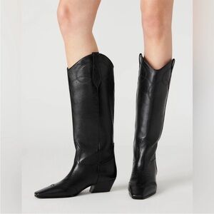 NEW Steve Madden Women’s Dollie Tall Black Leather Cowboy Boots